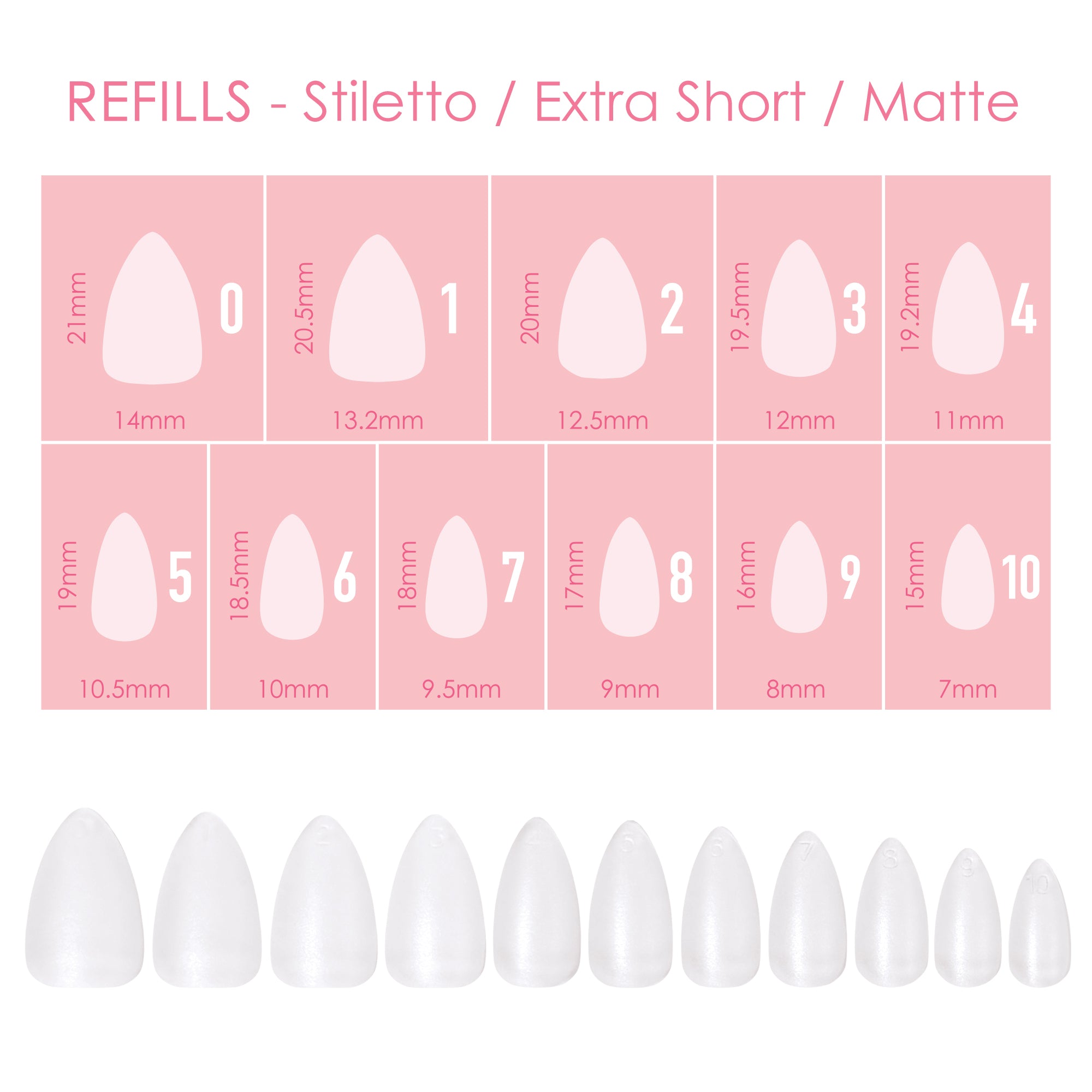 Charme Gel Extension Tips Refill / Stiletto / Extra Short / Matte Clear Press on Nails