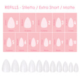 Charme Gel Extension Tips Refill / Stiletto / Extra Short / Matte Clear Press on Nails