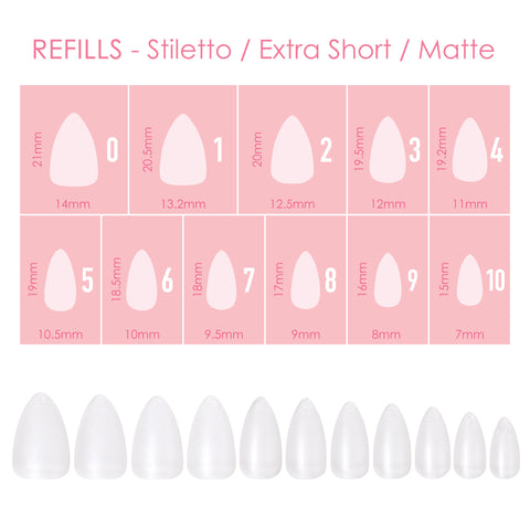 Charme Gel Extension Tips Refill / Stiletto / Extra Short / Matte Clear Press on Nails