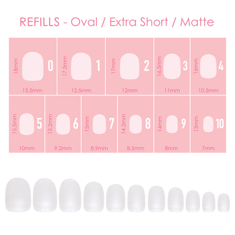 Charme Gel Extension Tips Refill / Oval / Extra Short / Matte Clear Press On Nails