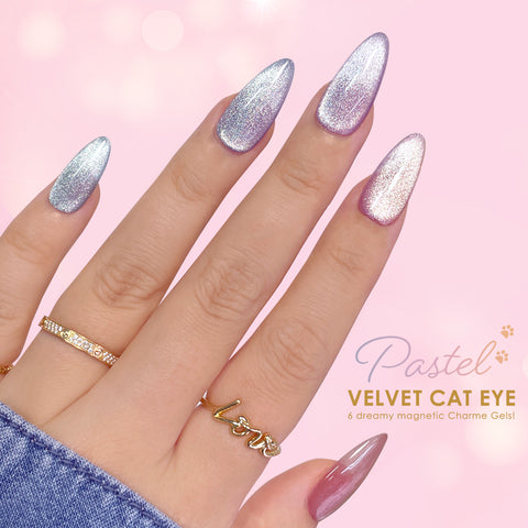 Charme Gel Pastel Velvet Cat Eye Collection / 6 Colors Magnetic Nail Polish Pink Gold Purple Green Spring Summer Trend
