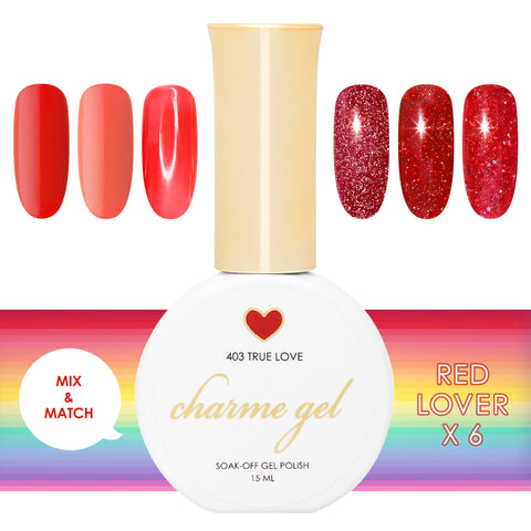 Charme Gel Rainbow Lover Red Collection / 6 Colors Creme Holographic Reflective Glitter