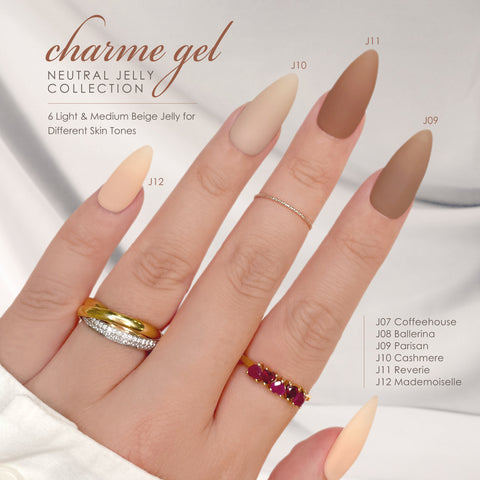 Charme Gel Neutral Jelly Collection / 6 Colors Light Dark Beige Nail Polish Sheer Milky Quality HEMA Free Matte Nude