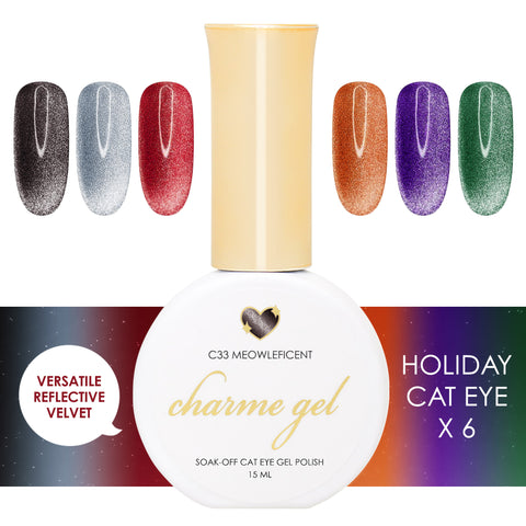 Charme Gel Holiday Velvet Cat Eye Collection / 6 Colors Magnetic Nail Polish Black Red Green Orange Purple Holiday Bestselling Hot