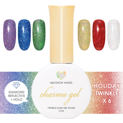 Charme Gel Holoday Twinkle Flash Collection / 6 Colors / Purple Blue Green Gold Red White Nail Polish