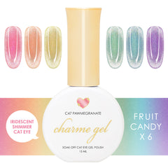 Charme Gel Fruit Candy Cat Eye Collection / 6 Colors Rainbow Bright Magnetic Nail Polish