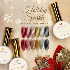 Charme Gel Holiday Sparkle Cat Eye Collection / 6 Colors Red Pink Silver Gold Black Glitter Magnetic Nail Polish