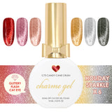 Charme Gel Holiday Sparkle Cat Eye Collection / 6 Colors Red Pink Silver Gold Black Glitter Magnetic Nail Polish