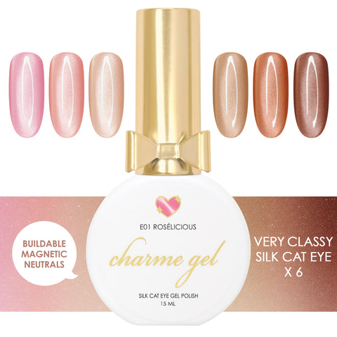 Charme Gel Very Classy Silk Cat Eye Collection Pink Coral Beige Brown Mocha Chocolate Nail Polish Magnetic