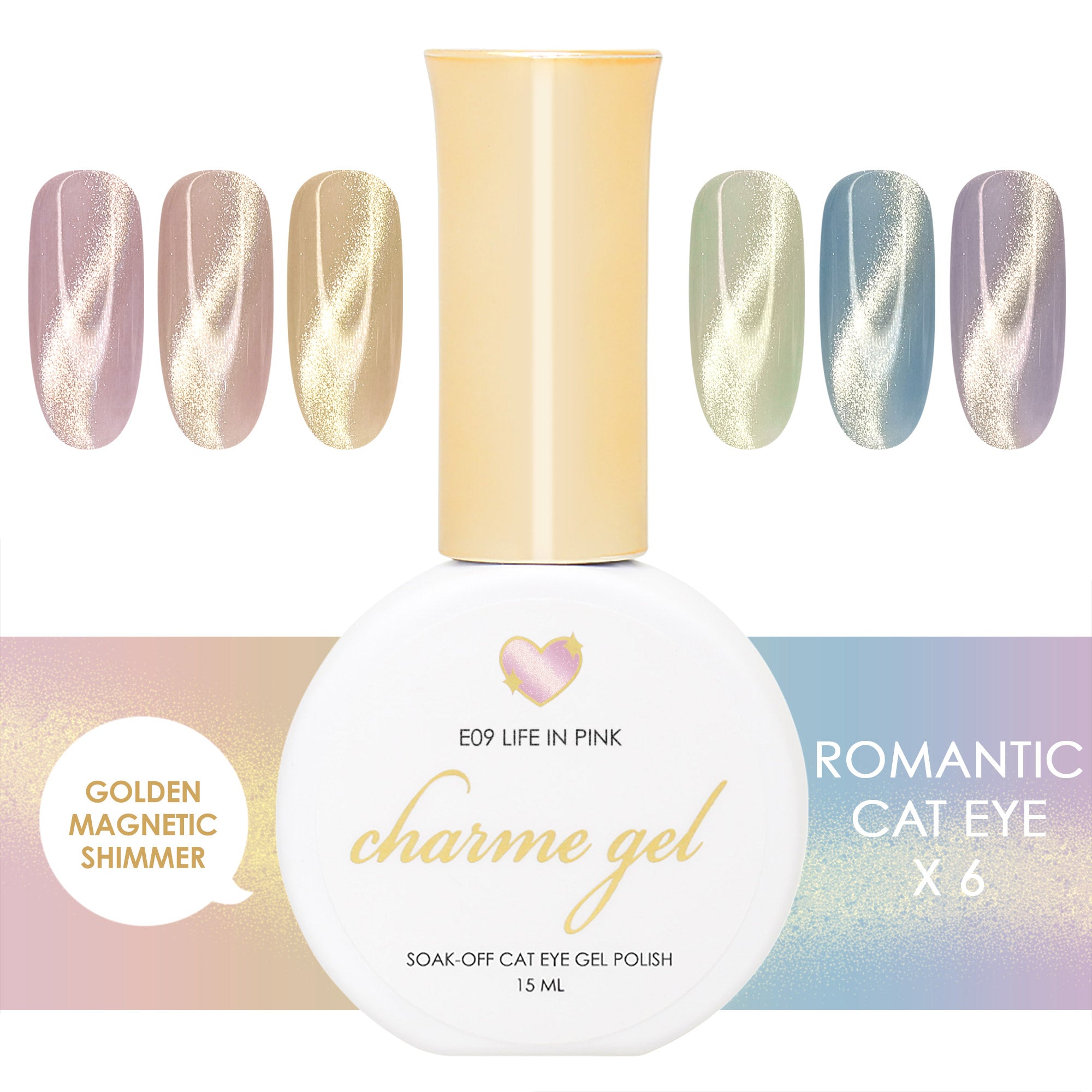 Charme Gel Romantic Velvet Cat Eye Collection / 6 Colors Pastel Jelly Magnetic Polish