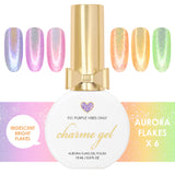 Charme Gel Aurora Flakes Collection / 6 Colors / Spring Shimmer Easter Iridescent Nail Polish