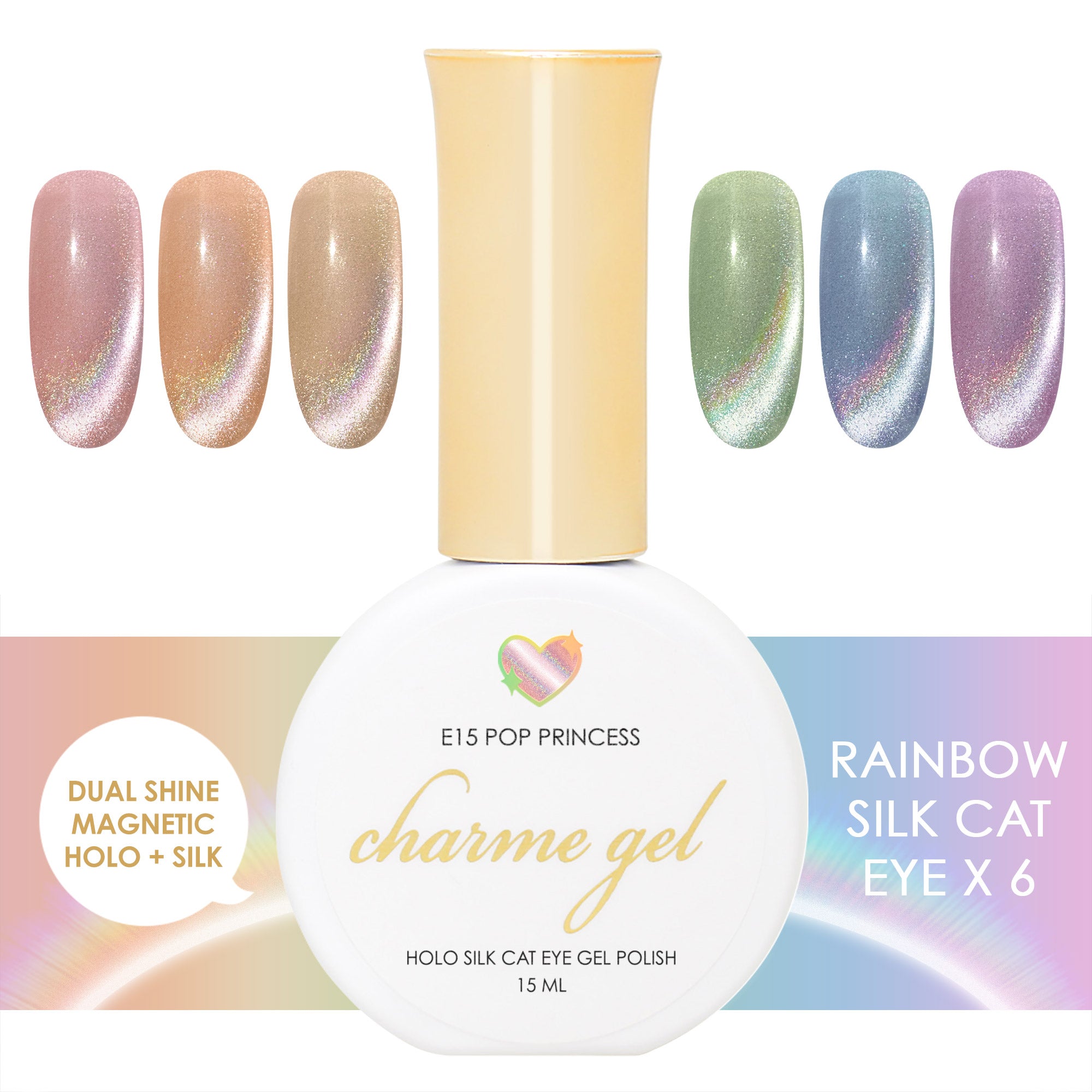 Charme Gel Rainbow Silk Cat Eye Magnetic Cat Eye Nail Polish Holographic Holo Spring Summer Trend Viral Y2K