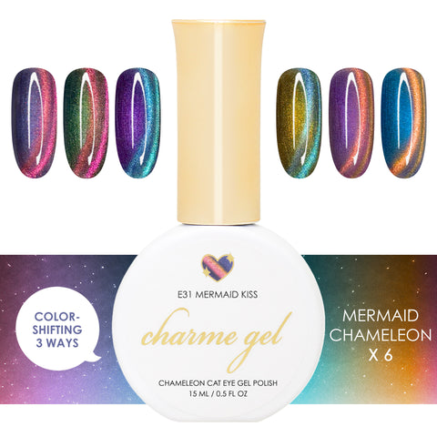 Charme Gel Mermaid Chameleon Cat Eye Magnetic Nail Polish Pink Blue Purple Orange