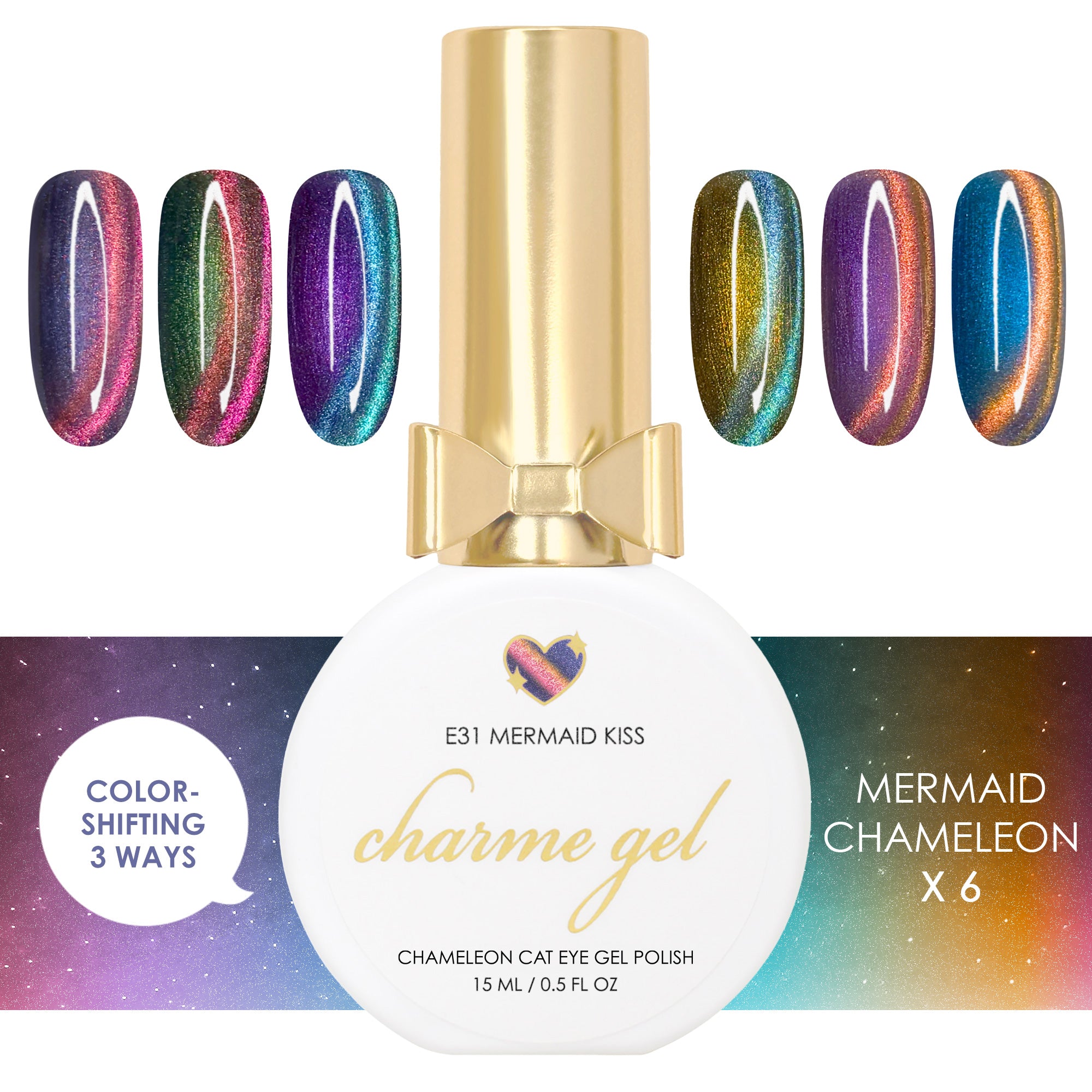 Charme Gel Mermaid Chameleon Cat Eye Magnetic Nail Polish Pink Blue Purple Orange