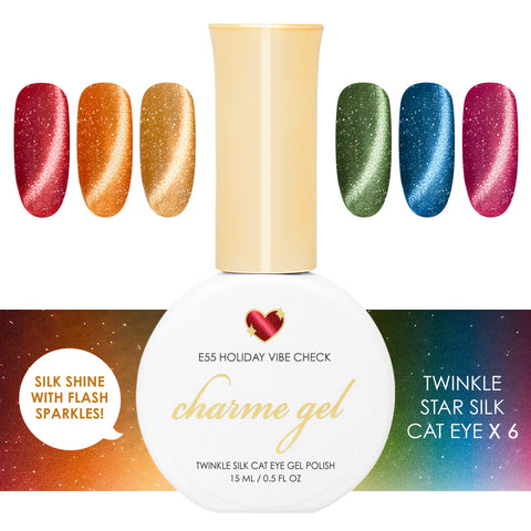 Charme Gel Nail Polish Holiday Twinkle Star Silk Cat Eye Collection Red Orange Gold Green Blue Plum