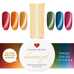 Charme Gel Nail Polish Holiday Twinkle Star Silk Cat Eye Collection Red Orange Gold Green Blue Plum