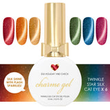 Charme Gel Nail Polish Holiday Twinkle Star Silk Cat Eye Collection Red Orange Gold Green Blue Plum