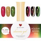 Charme Gel Holiday Besties Collection Nail Polish Red Green Gold Silk Cat Eye Magnetic Twinkle Flake Glitter Colors Gift Idea Manicure Mix & Match Layering