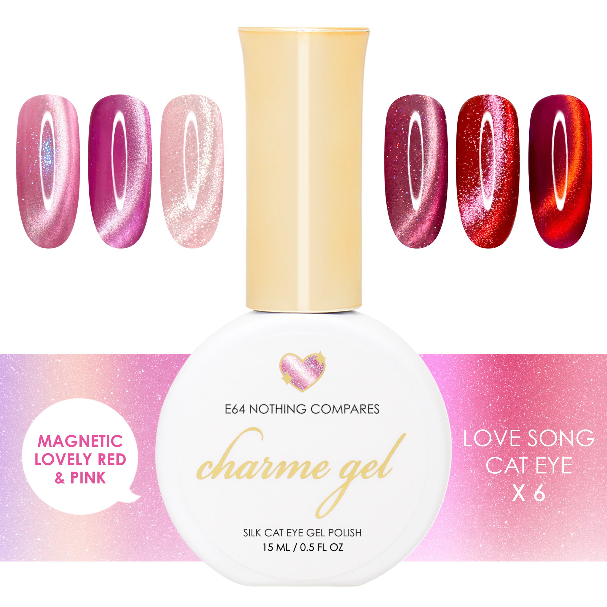 Nail Polish Magnetic Pink Red Charme Gel Love Song Cat Eye Collection Valentine