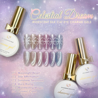 Charme Gel Celestial Dream Cat Eye Collection / 6 Colors Silver Gold Coral Pink Purple Blue Pastel Iridescent Holo Silk Magnetic Aura Astral Galaxy Spring HEMA TPO Free