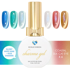 Charme Gel Coastal Silk Cat Eye Collection Nail Polish Magnetic Summer 2026 Blue Turquoise White Coral Red Caramel Shimmers 6 Colors