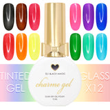 Charme Gel Tinted Glass Collection / 12 Colors Black Brown Red Orange Yellow Pink Green Purple Blue