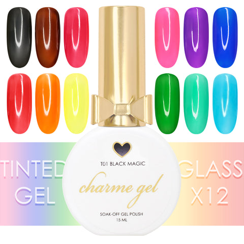 Charme Gel Tinted Glass Collection / 12 Colors Black Brown Red Orange Yellow Pink Green Purple Blue