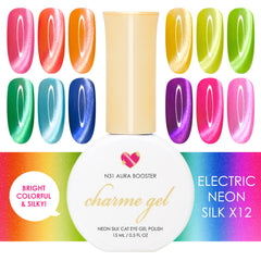 Charme Gel Nail Polish Electric Neon Silk Cat Eye Collection / 12 Colors Rainbow Vibrant Fruit 2026 Musthave Hot Pink Yellow Orange Green