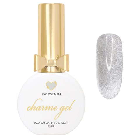 Charme Gel / Cat Eye Magnetic Nail Polish C02 Whiskers Silver Shimmer Glitter Galaxy Nail
