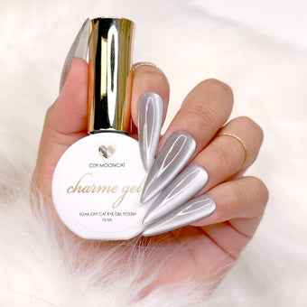 Charme Gel / Cat Eye C09 Mooncat Satin Silk Nail Polish Silver Clear High Shine