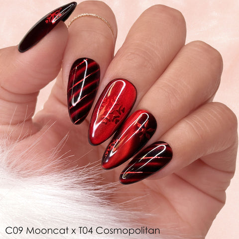 Charme Gel / Cat Eye C09 Mooncat Satin Silk Nail Polish Silver Clear Viral Red Glass Tinted Jelly Nails