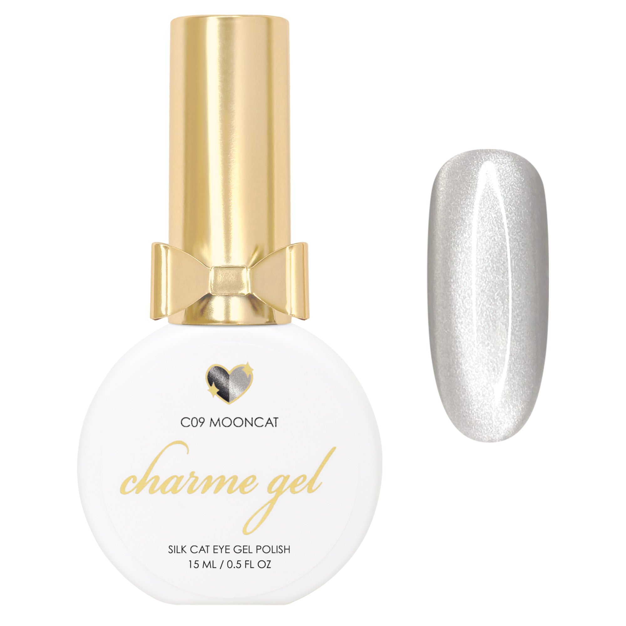 Charme Gel Nail  Magnetic Cat Eye C09 Mooncat Satin Silk Nail Polish Silver Clear