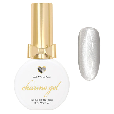 Charme Gel Nail  Magnetic Cat Eye C09 Mooncat Satin Silk Nail Polish Silver Clear