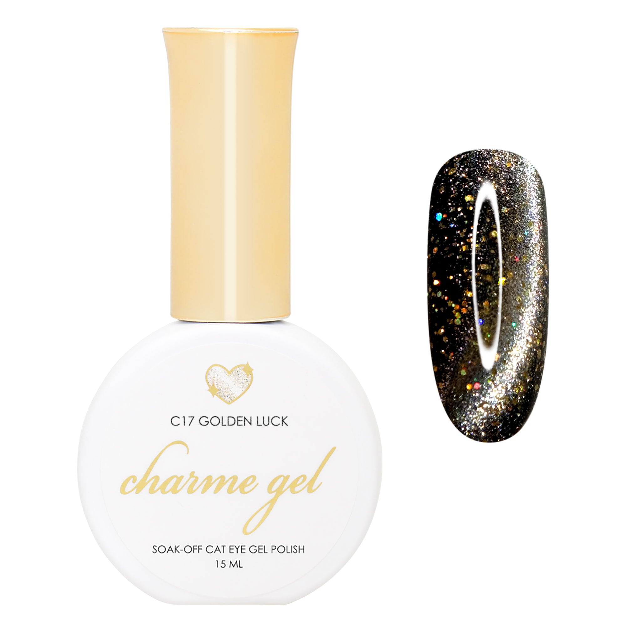 Charme Gel / Cat Eye C17 Golden Luck Holo Holographic Gold Magnetic Nail Polish Sparkle Bright Holiday New Year Nail Trend