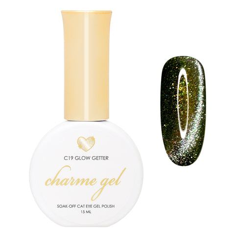 Charme Gel / Cat Eye C19 Glow Getter Gold Green Silver Magnetic Nail Polish Topper Dreamy Iridescent