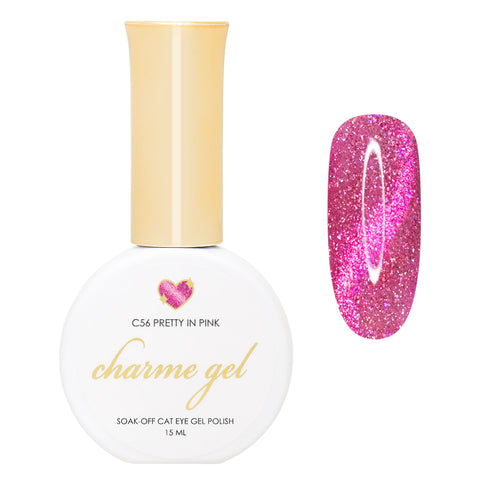 Charme Gel / Cat Eye C56 Pretty in Pink Glitter Holographic Vibrant Magnetic Nail Polish Quality