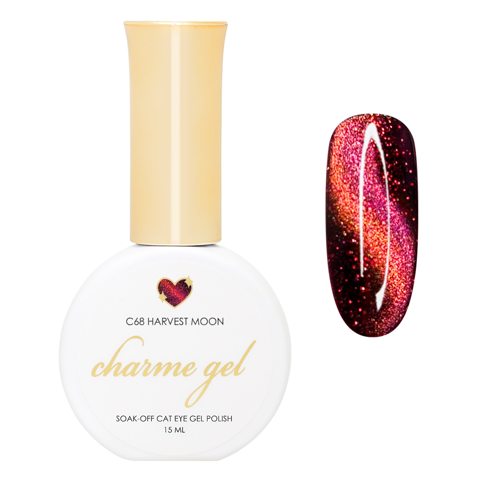 Charme Gel / Cat Eye C68 Harvest Moon Orange Red Rose Gold Magnetic Nail Polish