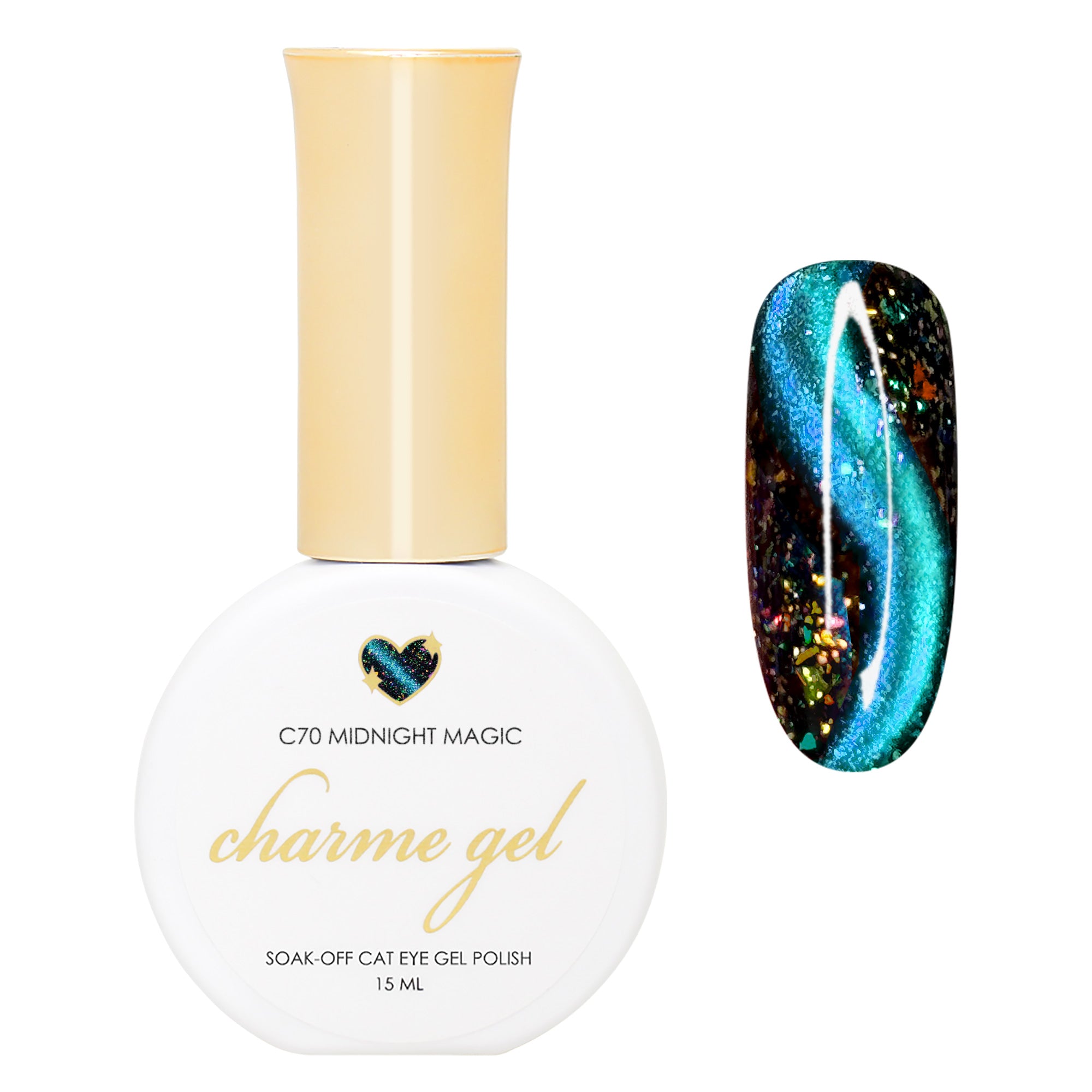 Charme Gel / Cat Eye C70 Midnight Magic Aqua Blue Teal Magnetic Nail Polish