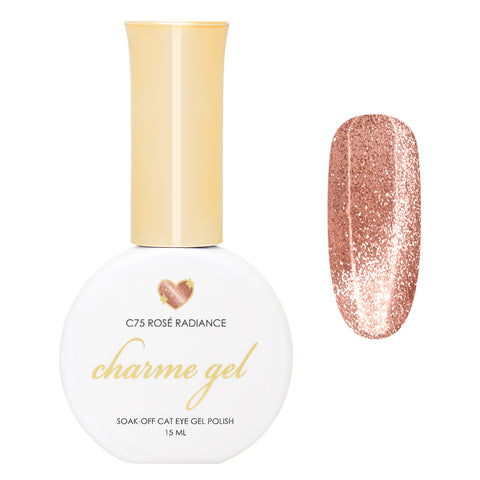 Charme Gel / Cat Eye C75 Rosé Radiance Rose Gold Glitter Nail Polish Magnetic