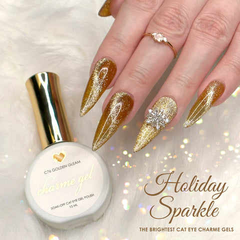 Charme Gel / Cat Eye C76 Golden Gleam Gold Glitter Nail Polish Magnetic Festive New Year Christmas