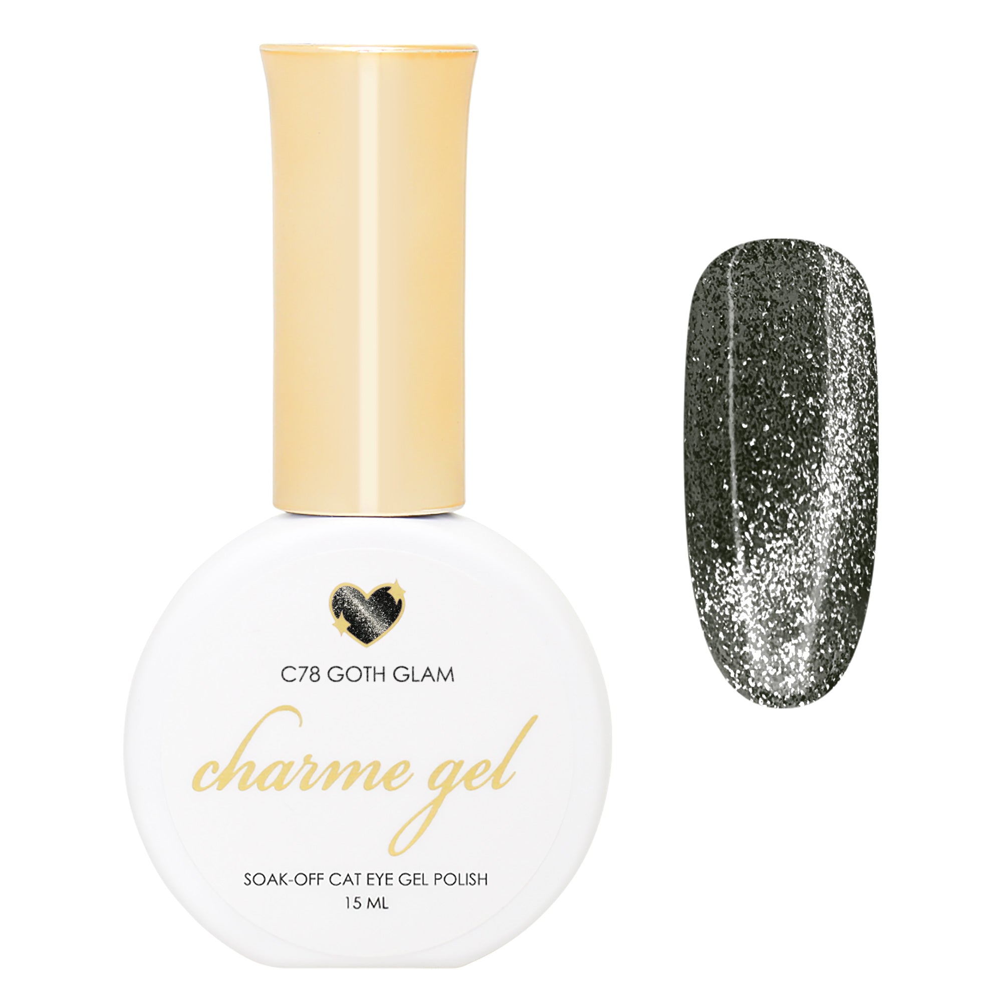 Charme Gel / Cat Eye C78 Goth Glam Black Glitter Nail Polish Magnetic