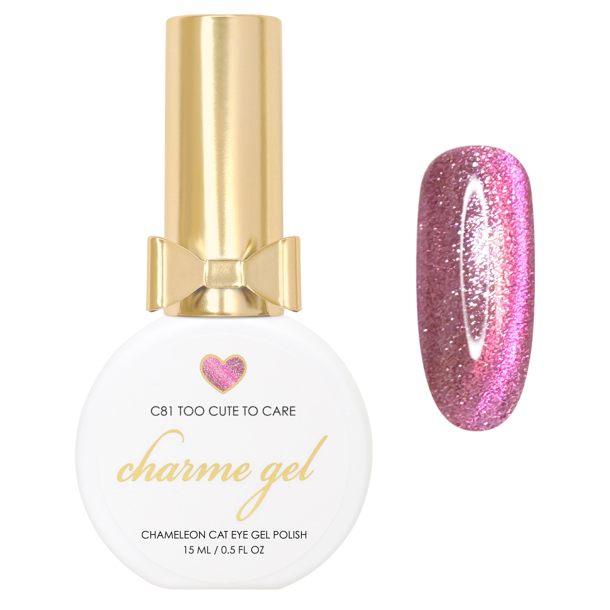 Charme Gel / Cat Eye C81 Too Cute to Care Nail Polish Magnetic Chameleon Pink Shine Platinum Flake Bold