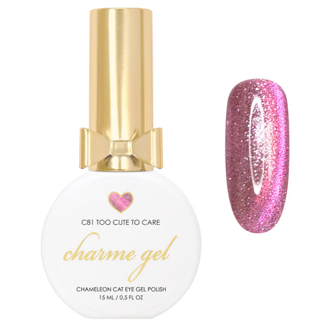 Charme Gel / Cat Eye C81 Too Cute to Care Nail Polish Magnetic Chameleon Pink Shine Platinum Flake Bold