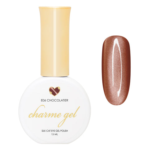 Charme Gel / Cat Eye E06 Chocolatier Satin Silk Brown Magnetic Gel Nail Polish