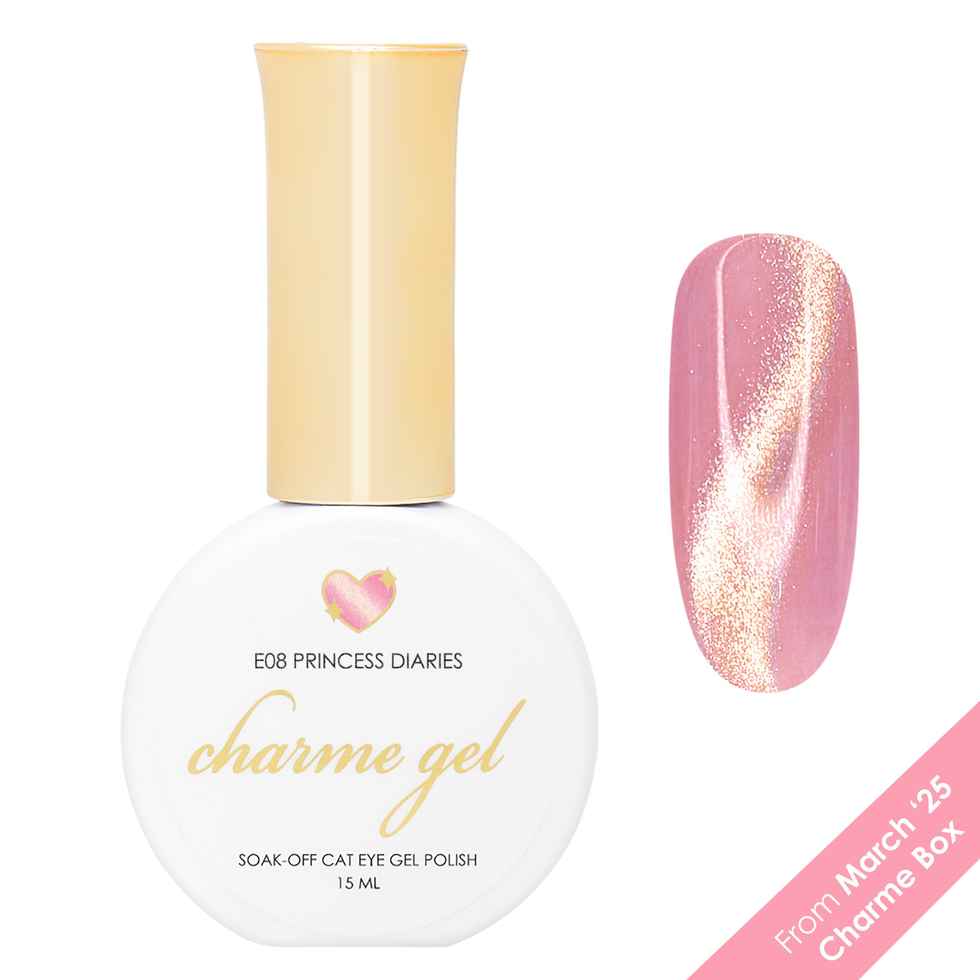 Charme Gel Nail Polish Cat Eye E08 Princess Diaries Pink Golden Magnetic Polish 