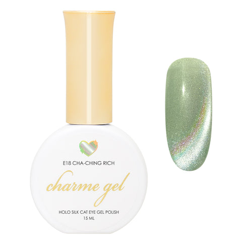 Charme Gel / Cat Eye E18 Cha-Ching Rich Green Lime Holo Holographic Silk Magnetic Nail Polish Trend 2025