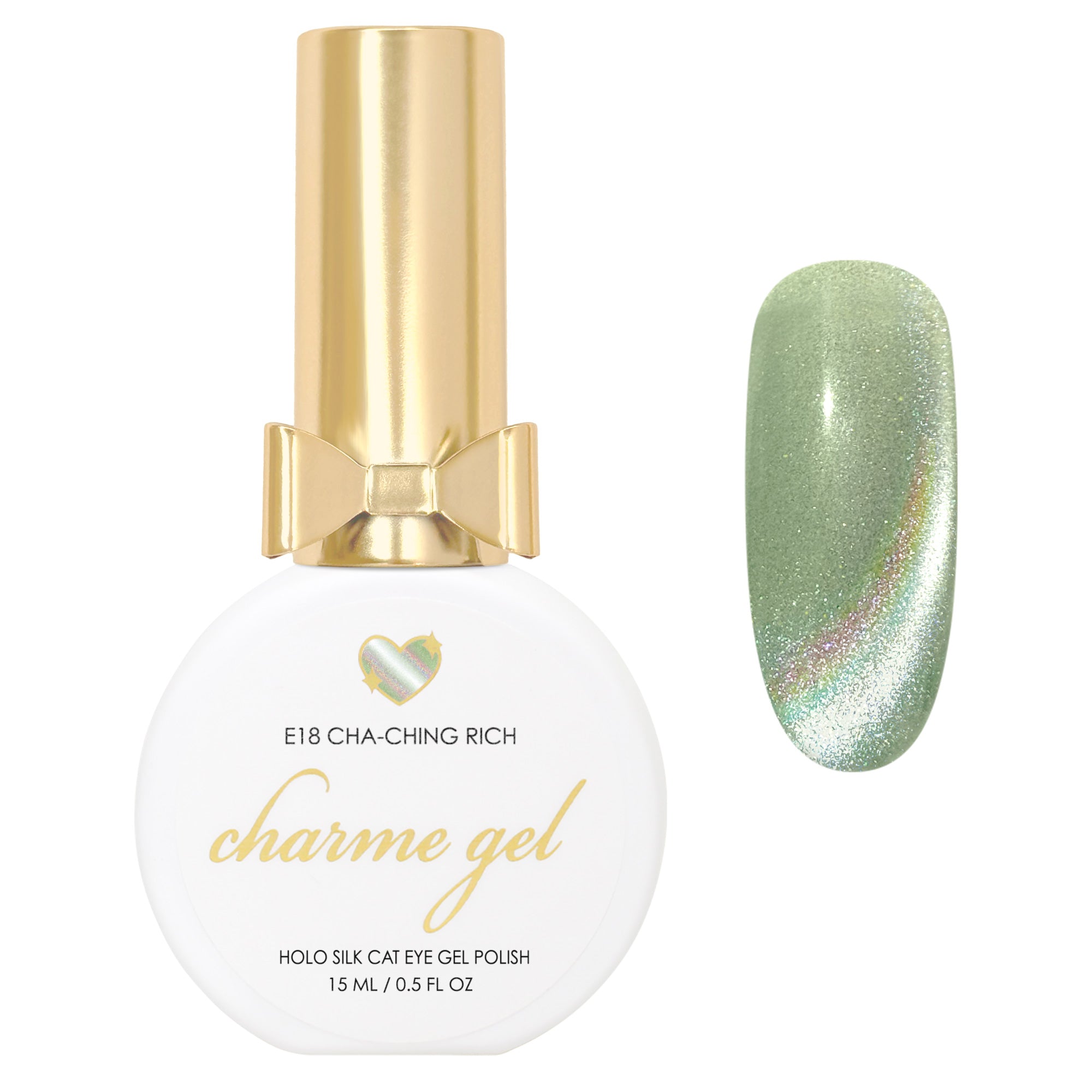 Charme Gel / Cat Eye E18 Cha-Ching Rich Green Lime Holo Holographic Silk Magnetic Nail Polish Trend 2025