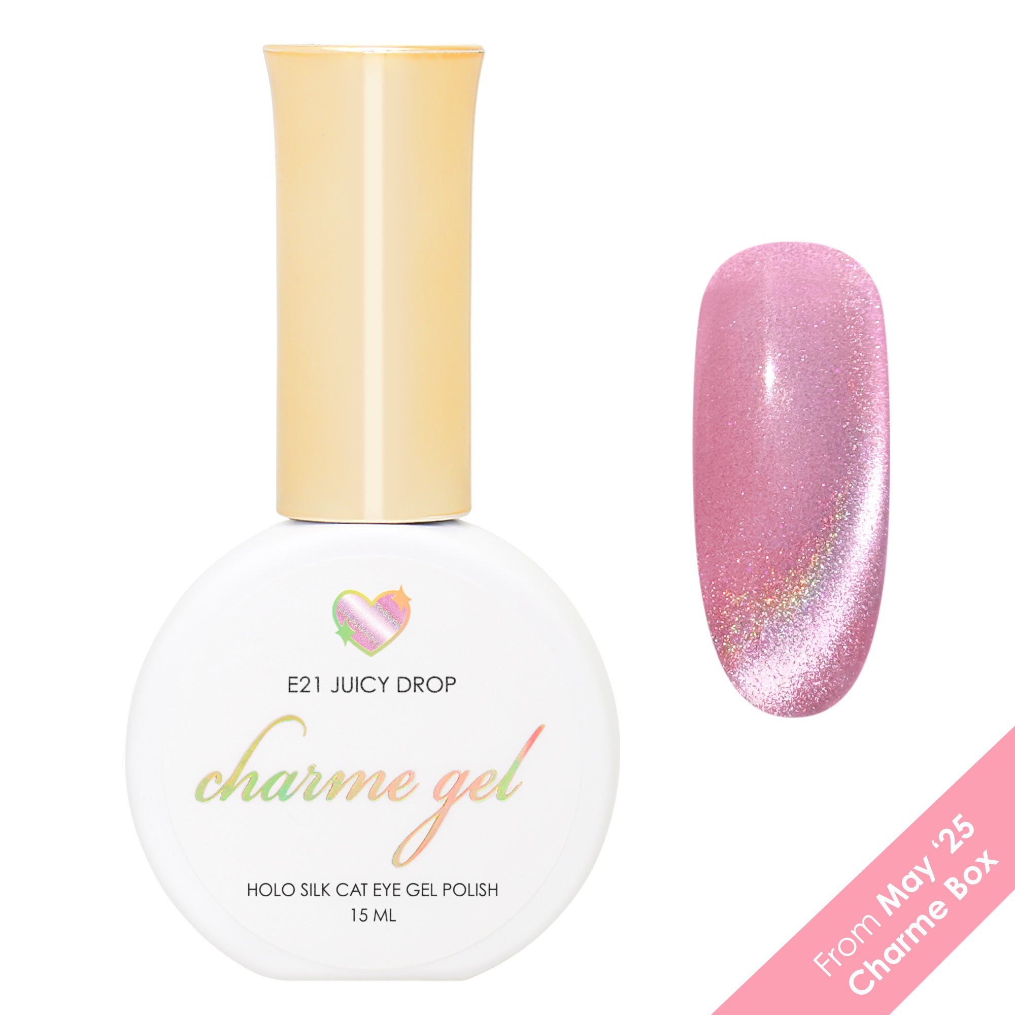Charme Gel Cat Eye E21 Juicy Drop Pink Holo Holographic Silk Magnetic Nail Polish