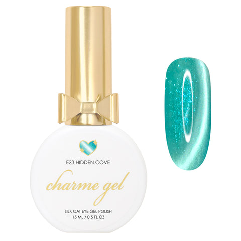 Charme Gel Nail Polish Cat Eye E23 Hidden Cove Turquoise Teal Blue Green Shimmer Summer Magical Magnetic Color