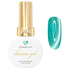 Charme Gel Nail Polish Cat Eye E23 Hidden Cove Turquoise Teal Blue Green Shimmer Summer Magical Magnetic Color